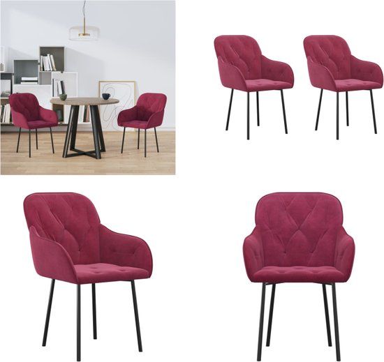 vidaXL Eetkamerstoelen 2 stuks fluweel wijnrood