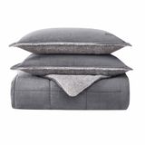 Eddie Bauer Dekbedset, ultra zacht en gezellig, Sherpa omkeerbaar beddengoed met bijpassende sham(s), 100% polyester fleece, grijs, koningin