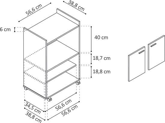 Keukentrolley Ziggy Wit - Grijs 60 x 40 x 95 cm