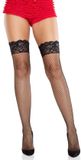 Leg Avenue Backseam Fishnet Stay Ups with Lace Top Thigh High Kousen - Zwart/Rood