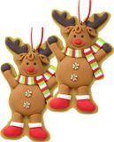 Merkloos / Sans marque Creation Gross Kersthanger - rendier - 2 stuks - kunststof - 11 cm - bruin