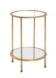 HAKU Bijzettafel rond goud metaal salontafel met veiligheidsglas 5 mm spiegel 4 mm - Maat: H 55 cm x Ø 38 cm, Stijl: Art Deco