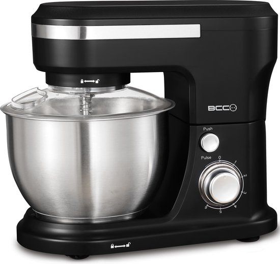 BCC KM22-01 Keukenmachine - Zwart - 1000W - RVS Kom - Mixer met Garde, Deeghaak en Klopper