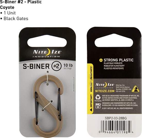 Nite Ize S-Biner 2 plastic - 2 pack - coyote - black gates