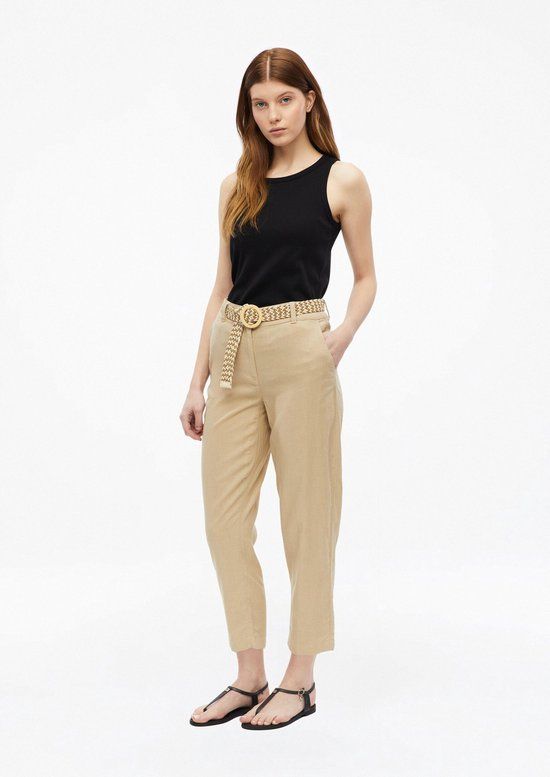 s.Oliver Beige Linnen Chino Broek Dames Maat 42
