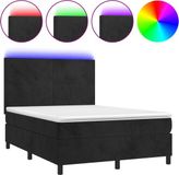 vidaXL Boxspring met matras en LED fluweel zwart 140x200 cm