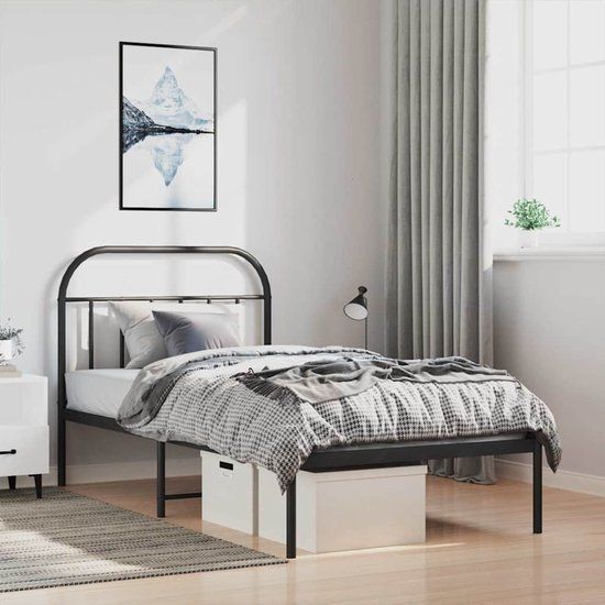VidaXL Bedframe met hoofdbord Metaal Zwart 100x190 cm