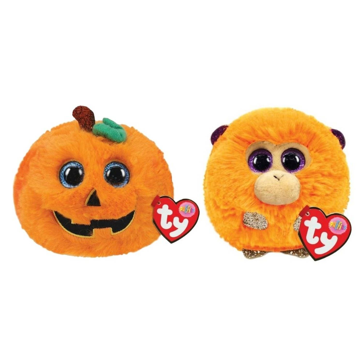 TY - Knuffel - Teeny Puffies - Halloween Pumpkin & Coconut Monkey