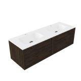 Saniclass Holz Frame Badkamermeubelset - 140x45x41.5cm - Flow solid surface wastafel wit - 2 wasbakken - 2 kraangaten - 2 lades - mat eiken charcoal (hout) SW1420776/SW1174117