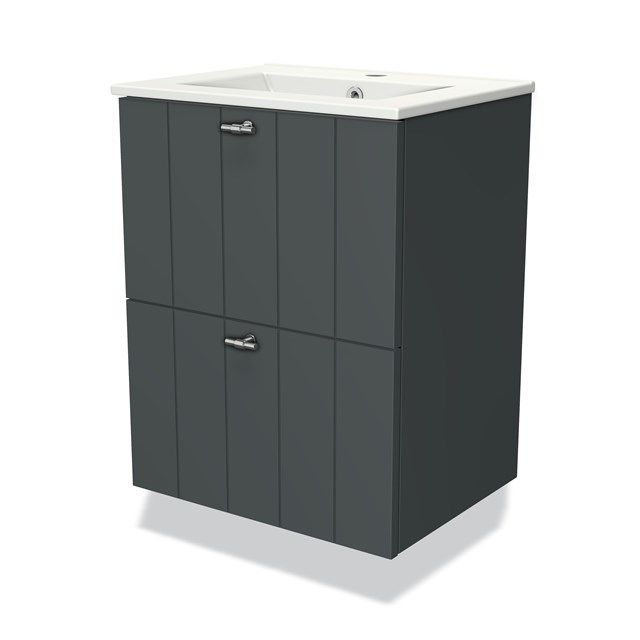Maxaro Badkamermeubel 50cm Modulo Slim Donkergrijs 2 Lades Lamel Wastafel Keramiek