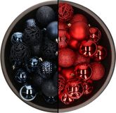 Merkloos / Sans marque Shoppartners Bv Kerstballen mix - 74-delig - rood en donkerblauw - 6 cm - kunststof