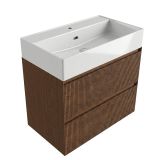 Saniclass Badkamermeubelset - 80x45x72cm - Legend keramische wastafel wit - 1 wasbak - 1 kraangat - 2 lades - mat walnut pure