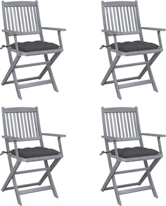 vidaXL Set van 4 Klapstoelen met Kussens, Massief Acaciahout, Antraciet