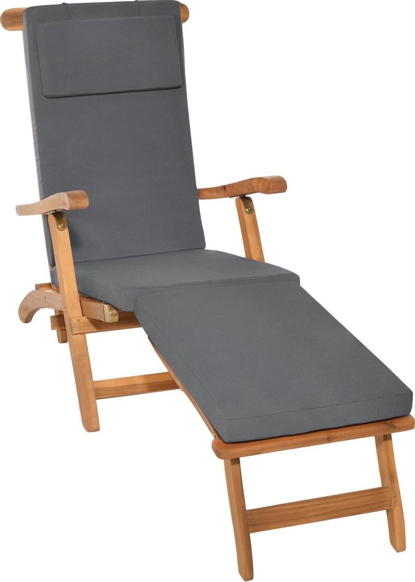 Beautissu LoftLux DC tuinkussen voor deckchair 175 x 45 x 5 cm - ligbedkussen grafiet grijs - tuinkussens hoge rugkussen - ligstoel