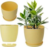Merkloos KADAX Ronde Plantenpot met Onderschotel - Decoratieve Bloempot voor Cactussen, Varens en Bloeiers - Diameter 25 cm, Citroenkleur