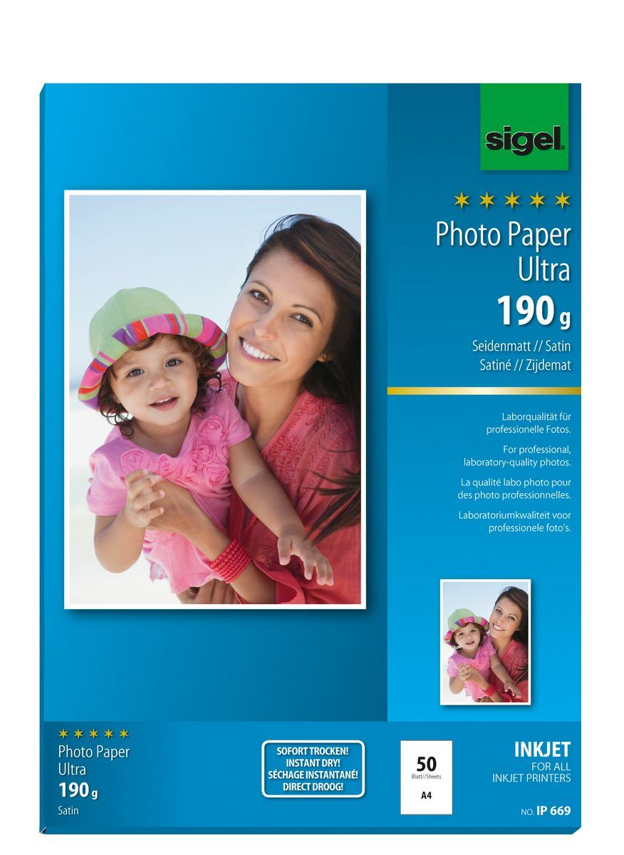 Sigel InkJet Ultra fotopapier A4 Satijn 190 g/m² - 50 vel