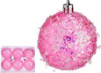 Krist+ kerstballen - 6x stuks - roze - kunststof - glitter