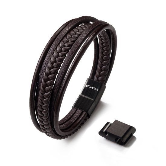 SERASAR Polsband Heren [Braid] - Bruin 21cm - Magnetische Roestvrijstalen Sluiting