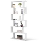 BAKAJI Boekenkast met 6 planken, van hout, zigzag-design, modern, voor woonkamer, huis of kantoor, afmetingen 80 x 24 x 190 cm (wit)