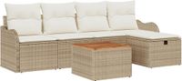 vidaXL Tuinbank Set met Kussen en Opslag 6 Stuks Beige Polyrattan