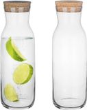 Secret de Gourmet Carafe à eau - 2x - avec bouchon en liège - 1 Litre - verre - eau - carafe