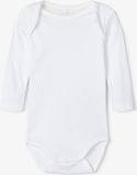 NAME IT NBNBODY 3P LS SOLID NOOS - Baby - Bodies - Unisex - Lange mouw - Effen - Katoen - Wit - Set van 3 - Maat 92