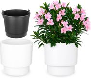 KADAX Bloempot met binnenpot, plastic sierpot vorstbestendig voor bloemen en planten, staand wit 29,5x28cm