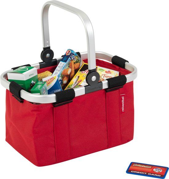 Klein Toys speelgoedwinkeltje speelgoed draagtas mini gevuld - incl. mini supermarkt producten - rood