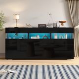 STILVORA Dressoir - Hoogglans Kast Met Led Verlichting En 3 Deuren - Zwart