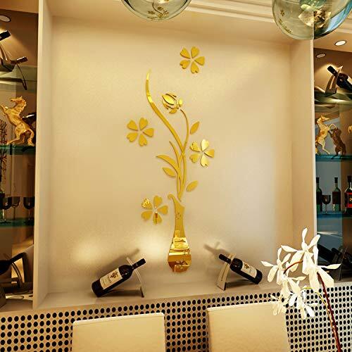 YongPan DIY Spiegel Bloem Vaas 3D Crystal Acryl Vlinder Stickers, Bloemen Vaas Spiegel Muursticker voor Entree Woonkamer Meubels Muur Deco (Goud, 40cm (b) * 100cm h))