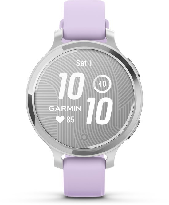 Garmin Lily 2 Active - Stijlvolle GPS smartwatch - 33 sport-apps - 9 dagen batterijduur - Adaptieve trainingsschema's - Zilver met een Purple Jasmine Siliconen Bandje