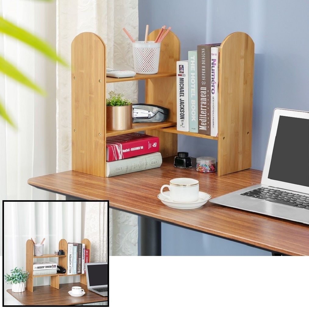 Decopatent Bamboe bureau organizer met boekenhouder - Organizer voor kantoor, groot formaat - Bamboe