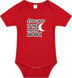 Bellatio Decorations Shoppartners Bv Love you to the moon and back tekst baby rompertje rood, korte mouw, katoen, maat 92