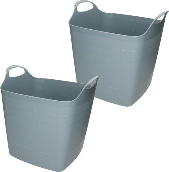 Bathroom Solutions Kuip - flexibel - emmer/wasmand - blauw - 25 liter - 41 x 35 x 38 cm (2 stuks)