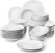 MALACASA, service de table 48 pièces en porcelaine, set combiné avec assiettes plates, assiettes à dessert, bols à soupe, bols à petit-déjeuner, pour 12 personnes, gris-blanc