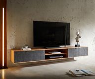 DELIFE Teele TV-meubel acacia natuurleisteen 240 cm 4 deurs zwevend lowboard