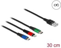 Delock USB Charging Cable 3 in 1 Type-A to Lightning™ / Micro USB / USB Type-C™ 30 cm 3-coloured