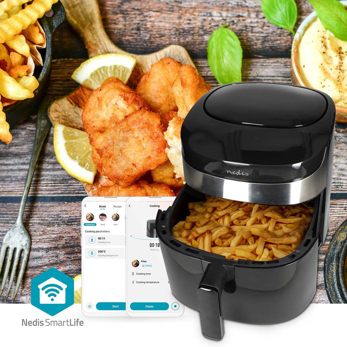 Nedis SmartLife - Heteluchtfriteuse - 7.2 l - Wi-Fi - Zwart