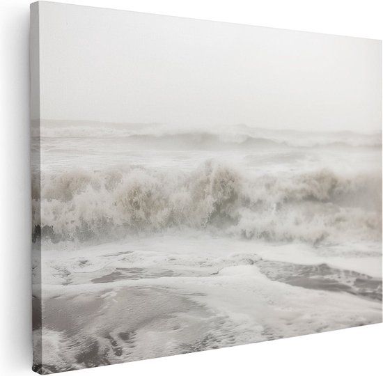 Artaza Canvas Schilderij Stormachtige Dag op het Strand - 80x60 cm - Canvas Print