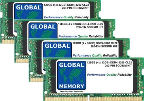 GLOBAL MEMORY 128 GB (4 x 32 GB) DDR4 3200 MHz SODIMM Laptop Memory Kit
