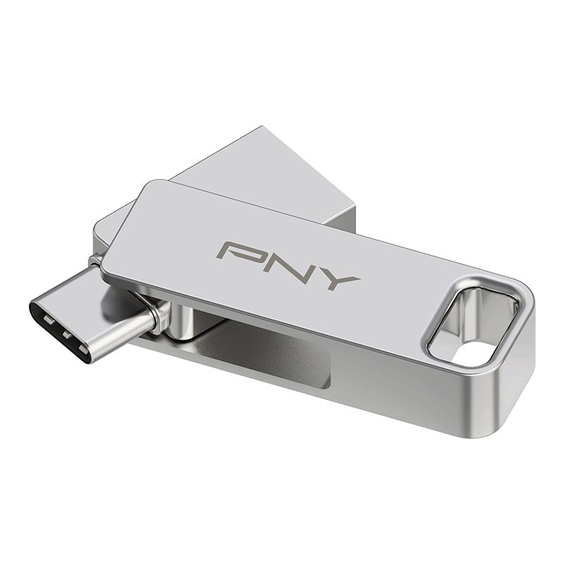 PNY DUO LINK USB Flash Drive - 128GB - USB-A & USB-C 3.2 Gen 1 - Stainless Steel
