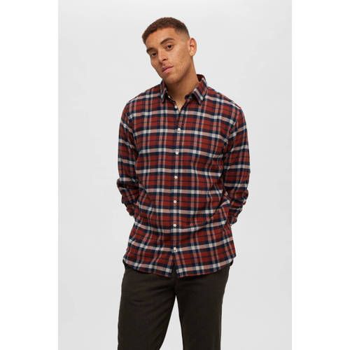 SELECTED HOMME Geruit Flanellen Slim Fit Overhemd SLHSLIMOWEN Rood
