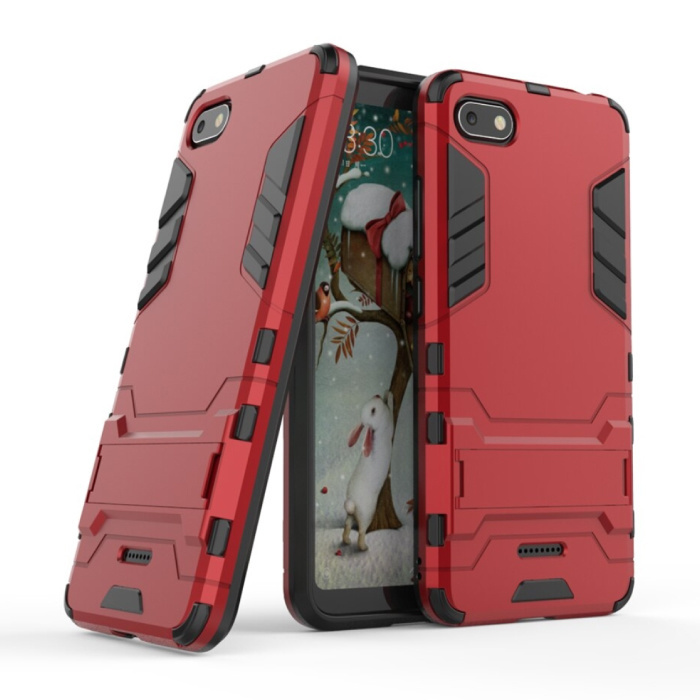 HATOLY iPhone 8 Plus - Robotic Armor Case Cover Cas TPU Hoesje Rood + Kickstand