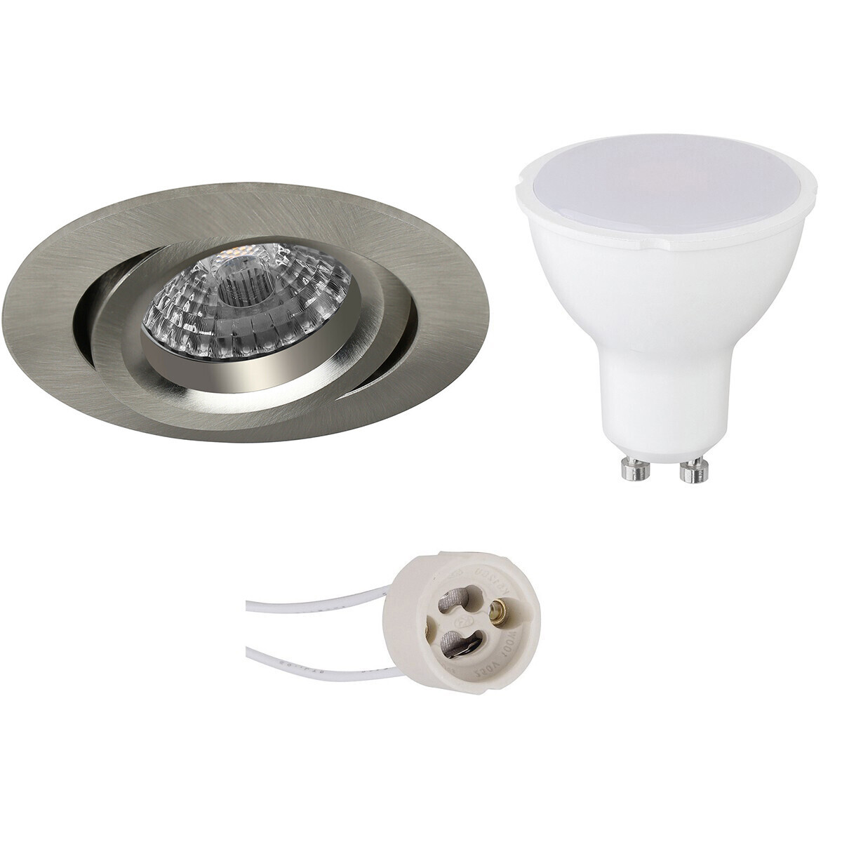 BES LED LED Spot Set - Pragmi Aerony Pro - GU10 Fitting - Inbouw Rond - Mat Nikkel - 6W - Helder/Koud Wit 6400K - Kantelbaar - Ã˜82mm