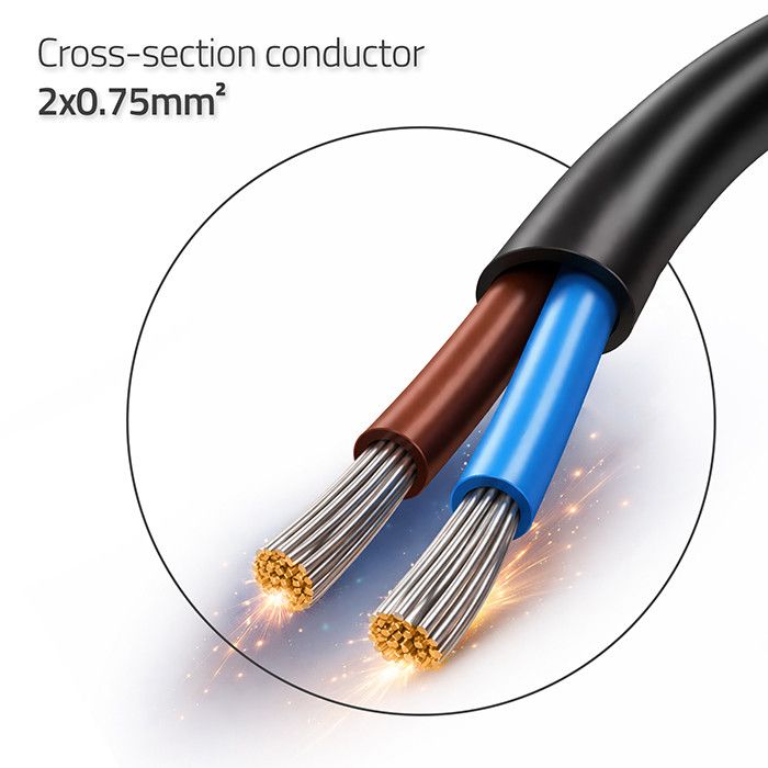 Qoltec Stroomkabel CEE 7/16 (C) | 2x0,75 mm² | Koper Cu | geïsoleerd gesoldeerd | 1,8 miljoen