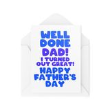 Vaderdagkaarten CBH1952 Vaderdagkaarten - grappige kaarten voor papa - goed gedaan papa ik bleek geweldig - Kaarten voor vaders