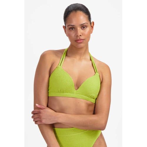 Beachlife voorgevormde halter bikinitop met textuur lichtgroen