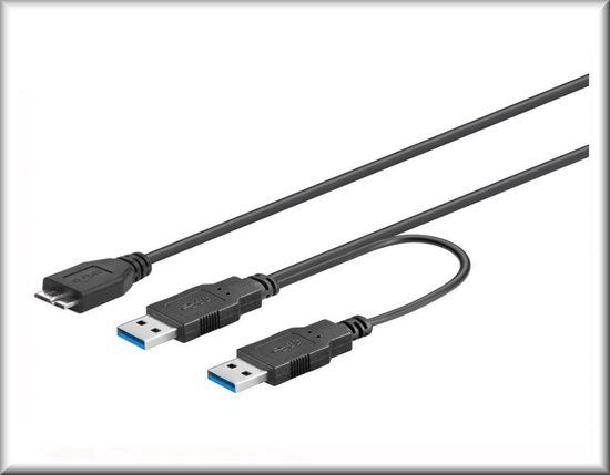 PremiumCord USB 3.0 dual power Y cable A/Male + A/Male -- Micro B/Male