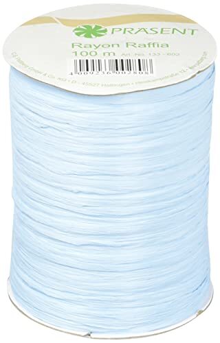 Präsent Rayon Raffia Knutselband, lichtblauw, 100 m, decoratief lint voor het inpakken van geschenken, decoreren en knutselen van feestelijke decoraties, lint voor speciale gelegenheden