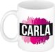 Bellatio Decorations Carla naam cadeau koffie mok - beker - met roze verfstrepen - Cadeau collega - moederdag - verjaardag - juf - coach - 300 ml - wit